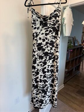 Black & White Cow Print Midi Slip Dress